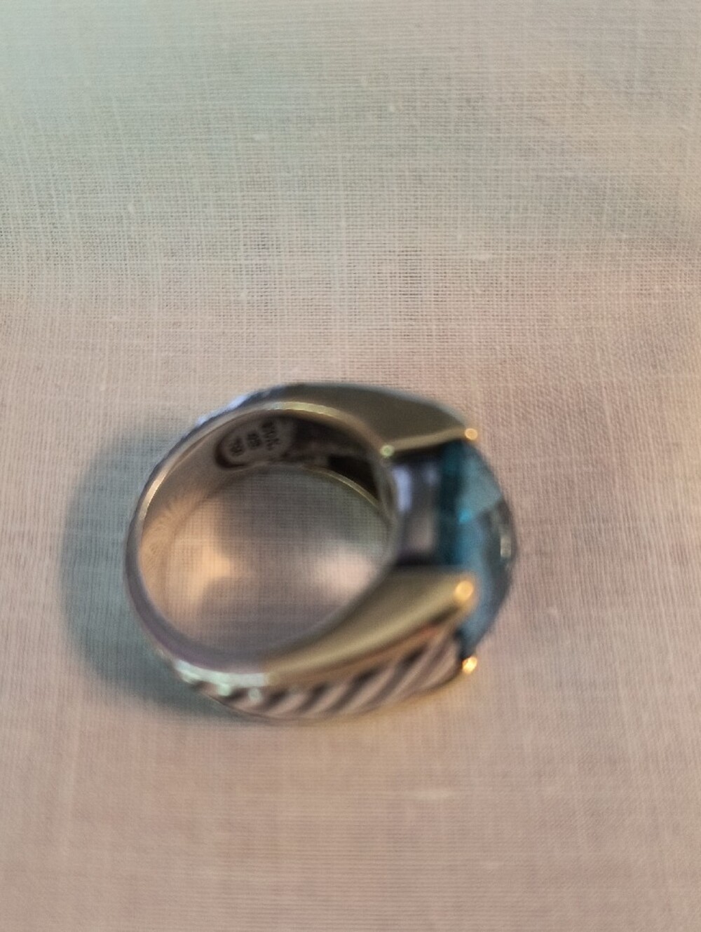 David Yurman Blue Topaz Two-Tone Cable Band Ring - Picture 4 of 7